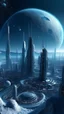 Placeholder: sci fi planet, busy city, futuristic glacia