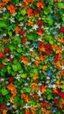Placeholder: critical point abstract colorful wall filled with leaves and branches with white jasmine flowers