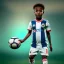 Placeholder:  the Egyptian soccer player Shikabala as a child ,baby face,He is wearing a Zamalek Club T-shirt, full body, Pandora background