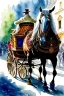 Placeholder: Fiacre, carriage with two horses in Vienna. Aquarell.