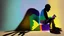 Placeholder: shadow made of different colors of a sitting person reading