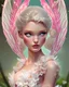 Placeholder: Magnifique woman lady fairy facing happy topmodel voluptuous white pink enchanted flowers wings magic long dress pink outerspace stars planets