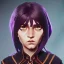 Placeholder: Portrait of a pretty 10 year old warlock girl with brown hair with bangs and blue eyes