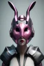 Placeholder: Portrait Sweet Rabbit ceramic mask, gothic, pink suit, cyberpunk, photo studio, black background, unreal engine 5, concept art, ray tracing, lumen lighting, ultra detail, volumetric lighting, 3d.