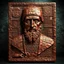 Placeholder: Create an image of old portrait statue copper with strange runes