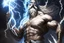 Placeholder: Detailed and realistic illustration of Greek god Zeus holding holding lightning.