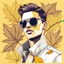 Placeholder: Autumn, fall man. Fashion portrait of a beautiful young man in sunglasses on a yellow background. Beauty, fashion.