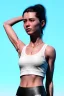 Placeholder: Ultra Realistic image, 25 years old brunette woman, Madrid, portrait, small stature, small chest, yakuza body tattoo, white broken cotton short undershirt, black latex legging, vibrant color, highly detailed, art stations, concept art, smooth, unreal engine 5, god rays, ray tracing, RTX, lumen lighting, ultra detail, volumetric lighting.