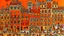 Placeholder: An orange colored western town with mechanical buildings painted by Keith Haring