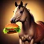 Placeholder: A horse eating a hamburger.