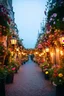 Placeholder: a beautiful Street decorated with flowers lamps lights