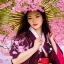 Placeholder: close-up portrait of gorgeous, stunning asian woman with bamboo umbrella, cherry blossoms, kimono, realistic, photo illustrative, ornate, 8K resolution, high-quality, fine-detail, digital art, detailed matte, brian froud, howard lyon, selina french, anna dittmann, annie stokes, lisa parker, greg rutowski, alphonse mucha