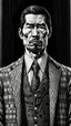 Placeholder: Asian Yakuza Member traditional Japanese Nihonga, black and white oil painting