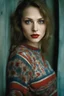 Placeholder: Face portrait of a beautiful Polish young woman taken by a Mamiya M645 camera with portrait lens on colour medium-format film, red lips, blue eyes, highly detailed pored skin, hard light,