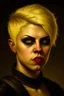 Placeholder: Portrait of a female fantasy half-orc, short blonde hair, Caravaggio style