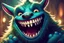 Placeholder: closeup on face of cute character with fur and big toothy grin, peculiar character style, cute monster