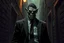 Placeholder: Orc mafia enforcer in a suit standing in a gloomy alleyway