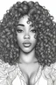 Placeholder: Create a coloring page of a beautiful curvy black female looking to the side with curly hair. No shading, No color, clean lines