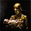 Placeholder: a huge golden brain supported by very small beautiful Asian female human bodies, complex surgical instruments mix a newborn boy between light and shadow, surrealism, symbolism, minimalism, sculpture by Adrian Ghenie, Lucian Freud, Rene Magritte, Salvador Dali