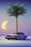 Placeholder: 1980's aesthetic vaporwave palm trees with lighting with moon with audi in the winter snow