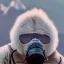 Placeholder: Yeti, wildfires in the background, mountains, fires