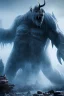 Placeholder: Giant scary ice and stone humanoid monster, dramatic scenery, cold light