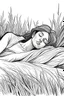 Placeholder: bible Realistic Beautiful Natural Ruth laying on the hay sleeping full body picture Black and white Coloring page