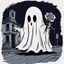 Placeholder: Vintage sheet Ghost animation, rubberhose drawing style, cute ghost with a rose alone on a street, cartoon art, hand drawn, cute horror, overexaggerated