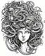 Placeholder: realistic medusa tattoo idea, line art, background, vector, svg, black outline on white background, leave plenty of white space beetween lines for coloring, tattoo style, tattoo idea