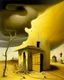 Placeholder: A pale ivory yellow district with a voodoo house in a thunderstorm painted by Salvador Dali