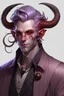 Placeholder: male detective, Tiefling with red skin, lavender hair, gray horns,