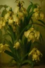 Placeholder: green! irises with golden bells, transparent background, painting 17th century