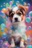 Placeholder: cute dog in a world of bubbles, colorful, painterly, like a painting