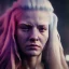 Placeholder: a moody close-up portrait of beautiful female warrior with long white hair in a cyberpunk city, volumetric lighting, particals, intricate detail,realistic, 8k