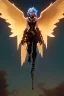 Placeholder: steampunk angel flying in a starry night, pale, golden glow, majestic