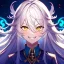 Placeholder: Clear focus, 8k, beautiful lighting, vibrant colors, girl, white long hair, vibrant golden eyes, messy hair, hair in between the eyes, laughing, angry,