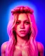 Placeholder: portrait, Shakira, blonde artist, Realistic image, drinking a strawberry milkshake, pink line make-up, sweat, fog, goddess style, Neon colors, leds. Color background, photo studio, concept art, smooth, unreal engine 5, god lights, ray tracing, RTX, lumen lighting, ultra detail, volumetric lighting, 3d, finely drawn, high definition, 4k.