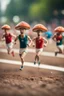 Placeholder: mushroom men running 100 meter in the Olympics ,bokeh like f/0.8, tilt-shift lens 8k