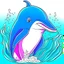 Placeholder: a cute illustration of a Dolphin, detailed, using three colors blue. ocean background.