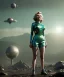 Placeholder: Ultra Realistic retro sci-fi 1960 scene, waist up view portrait, blonde woman, sweet young Marilyn Monroe face, perfect iris, tight latex coat, alien planet background, tight style, steel sphere dron levitating, fog, rain, soft color, highly detailed, unreal engine 5, ray tracing, RTX, lumen lighting, ultra detail, volumetric lighting, 3d, finely drawn, high definition, high resolution.