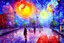 Placeholder: Epic futuristic street, exoplanet in the sky, impressionism painting