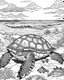 Placeholder: coloring pages for kids, Pacific island shaped Japanese ink painting, paradise, sea turtles , Art drawing .super detailed, anime cartoon style, low detail, black and white, no shading, --ar 85:110