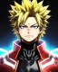 Placeholder: Detailed anime portrait of bakugo from my hero academia, gold hair and golden eyes, black suit, intricate details, full body portrait, keep head in frame, slight smile, black Japanese motif, concept art, highly detailed, digital painting, concept art, sharp focus, illustration, art by Yoji Shinkawa, WLOP and greg rutkowski and alphonse mucha and artgerm and yanjun Chen and Junji ito and Makoto Shinkai, HDR, octane render