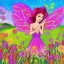 Placeholder: bright fairy, beautiful portrait, flowery landscape, cosmic atmosphere, perfect composition, 8k, super detailed, delicate flowers, complementary colours, intricate details