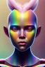 Placeholder: girl, cute, beautiful, shaved head, soft pastel rainbow hair, rainbow dress,robotic, african factions close up portrait by Greg Rutkowski