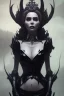 Placeholder: Constance Langdon as evil queen in black leather, leather, busty, cleavage, angry, stern look. character design by cory loftis, fenghua zhong, ryohei hase, ismail inceoglu and ruan jia. unreal engine 5, artistic lighting, highly detailed, photorealistic, fantasy