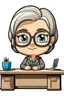 Placeholder: mature looking chibi woman with glasses sitting behind a desk