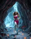 Placeholder: make a video pretty crystal cave covered with jewells and CIFI jewell lights and 3d recursive cubic and sphere base pearls and jwells a beautiful fashion model lady with cute,curvy hair,makeup, in pretty sports suit is running inside cave ,dynamic camera fallow her inside cave capturing full body, dynamic lights.