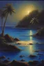 Placeholder: The beach of the island of Leela its waters are full of blue stars illuminated by blue light Oil painting