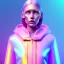 Placeholder: read head woman teenager, few freckles, gold teeth, padded coat, purpurin, retro futuristic, latex dress, gradient color, BLUE, PINK, CYAN, neon, insanely detailed, 16k resolution, perfect eyes, cinematic smooth, intricate detail